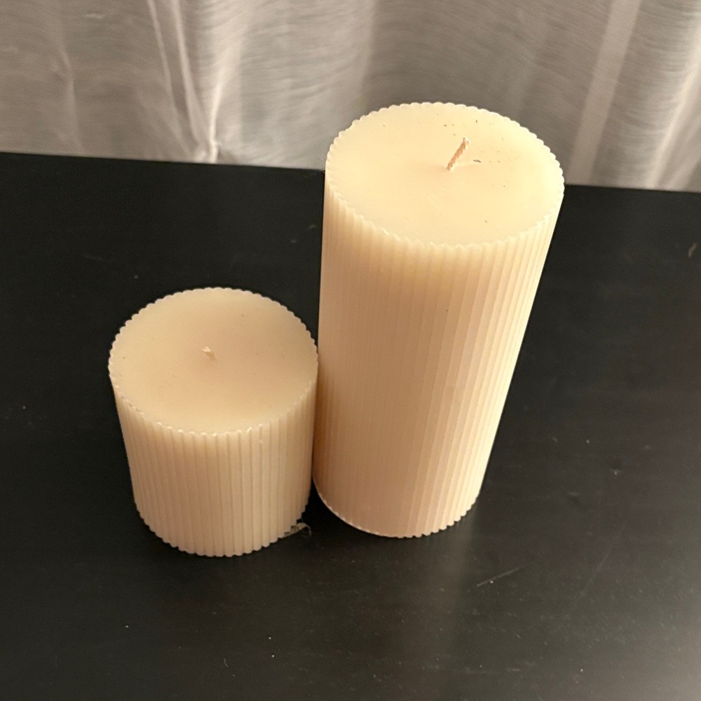 Hearth & Hand Cream Ribbed Pillar Candle Duo
